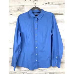 Talbots Womens 12 Blue Perfect Non Iron Button Up Shirt Work Casual Blouse Shirt